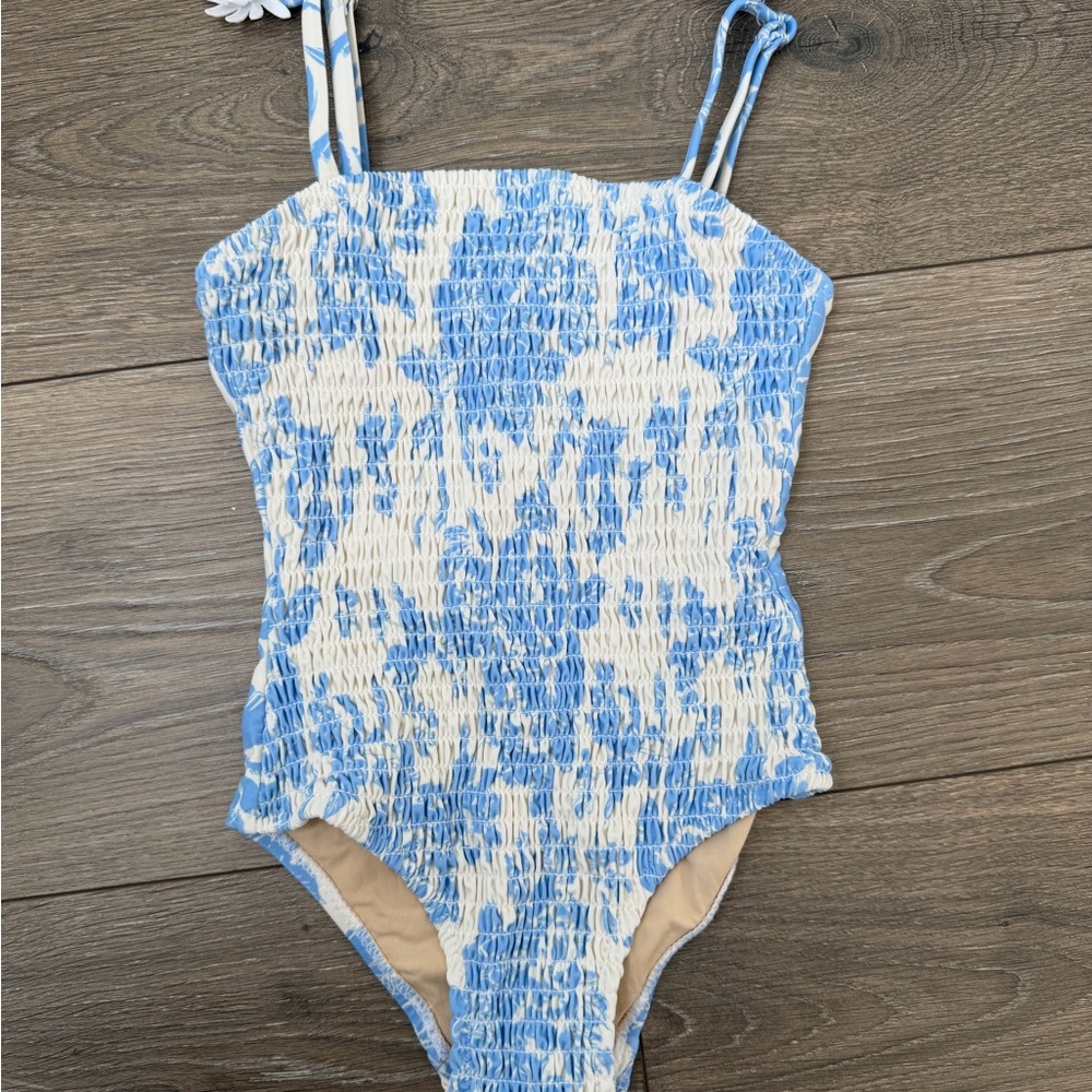 Blue and White Kids Swim One Piece